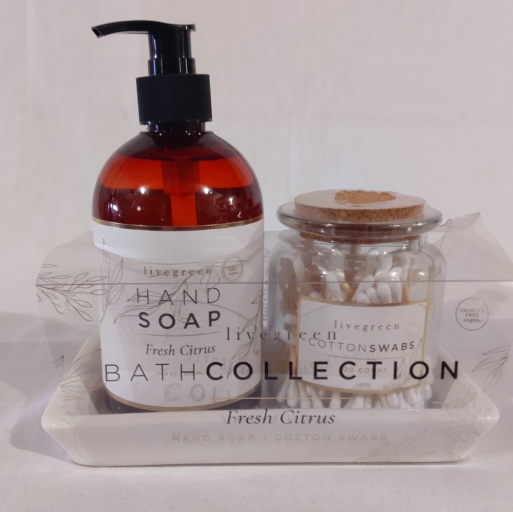 NEW  Livegreen White Fresh  Cirtus Soap and Ear Swab Ceramic Tray 3 pc S…